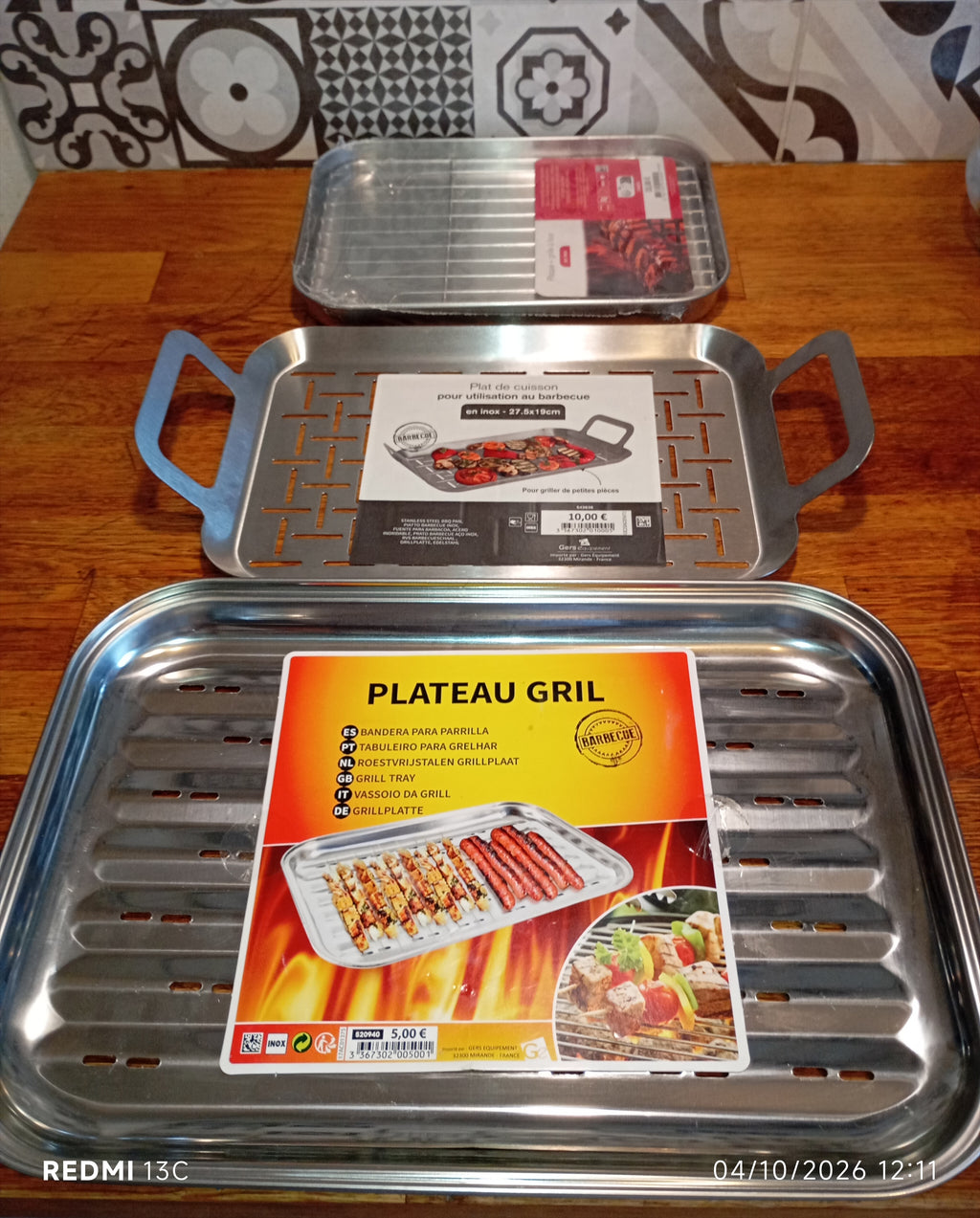 Lot de 3 plats barbecue en inox