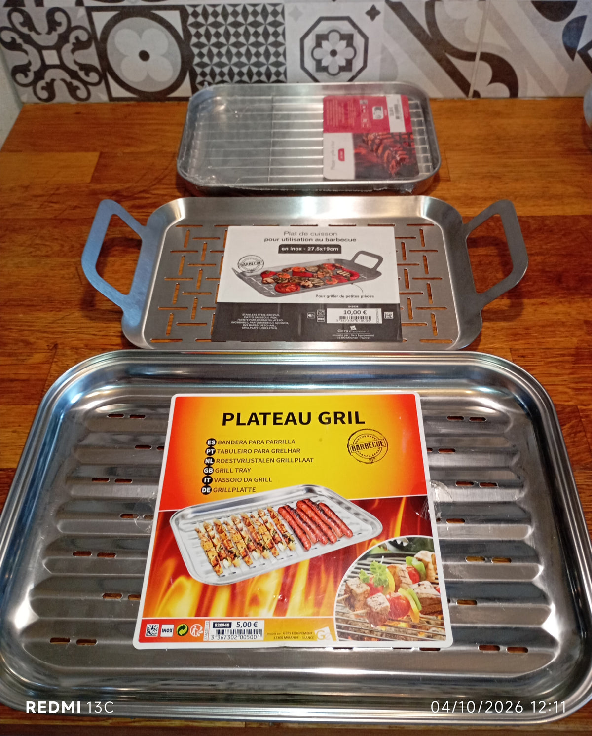 Lot de 3 plats barbecue en inox